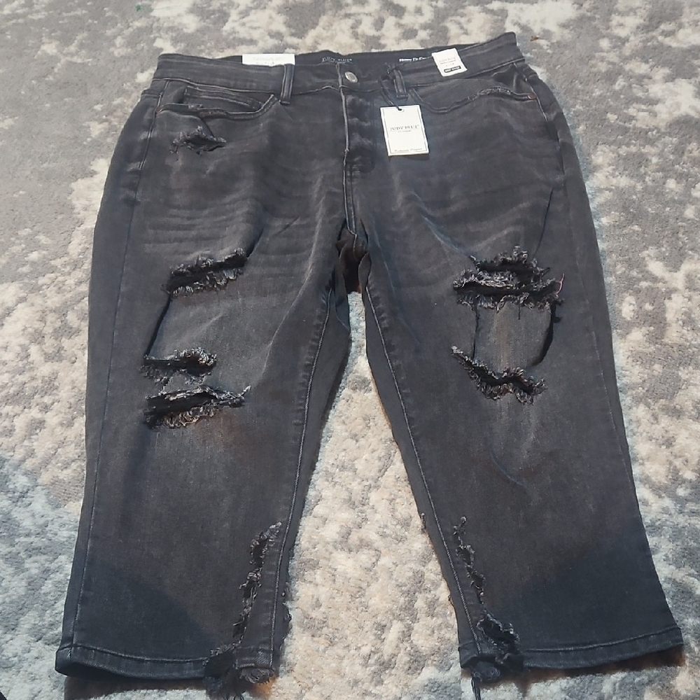 Judy Blue Charcoal Distressed Cropped Jeans Size 18W NEW